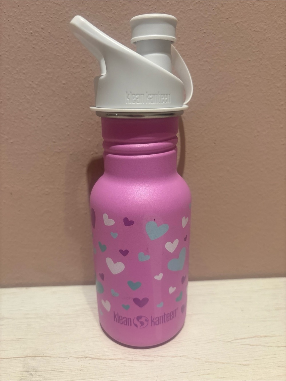 Klean Kanteen 12 oz Kids Classic Stainless Steel Bottle Pink Hearts